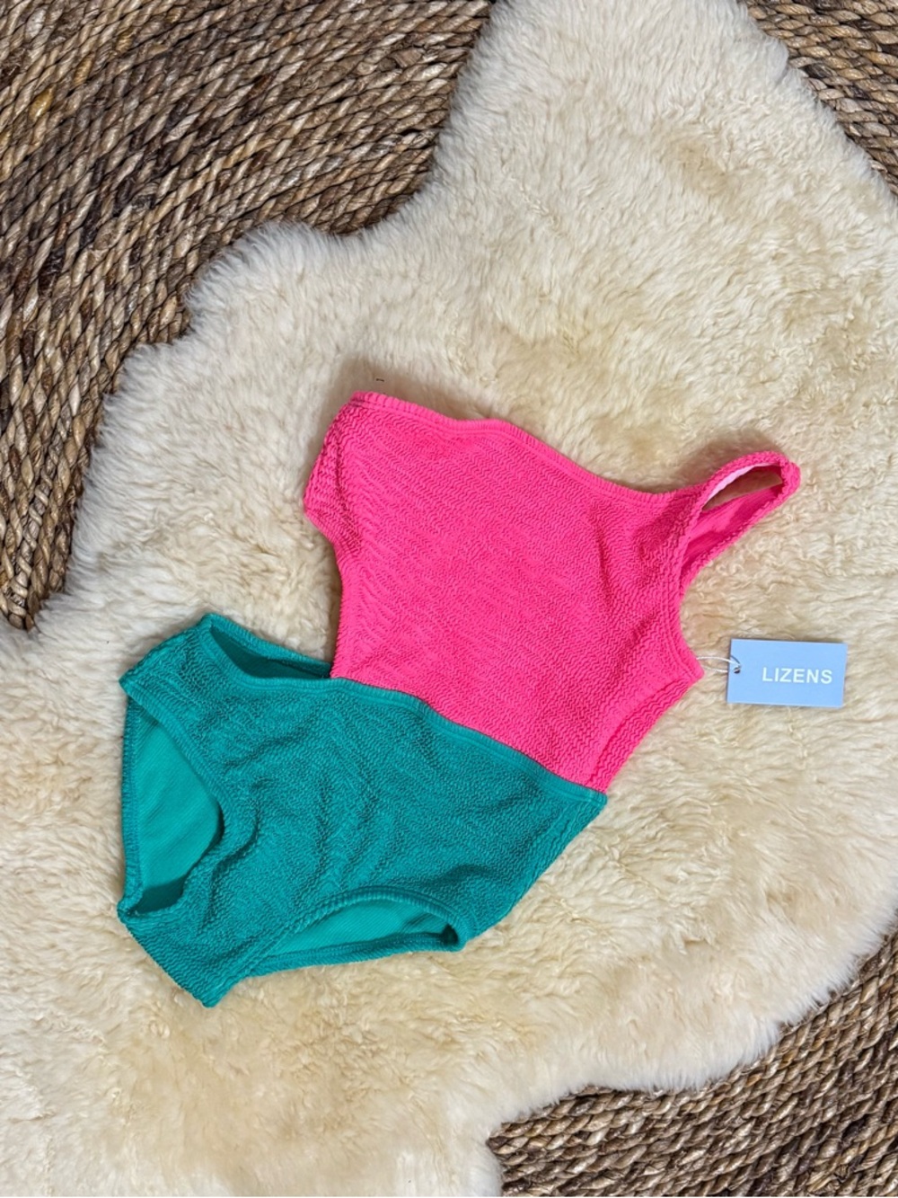 Lizens Kids Colorblock One-Piece Swimsuit in Pink and Teal
